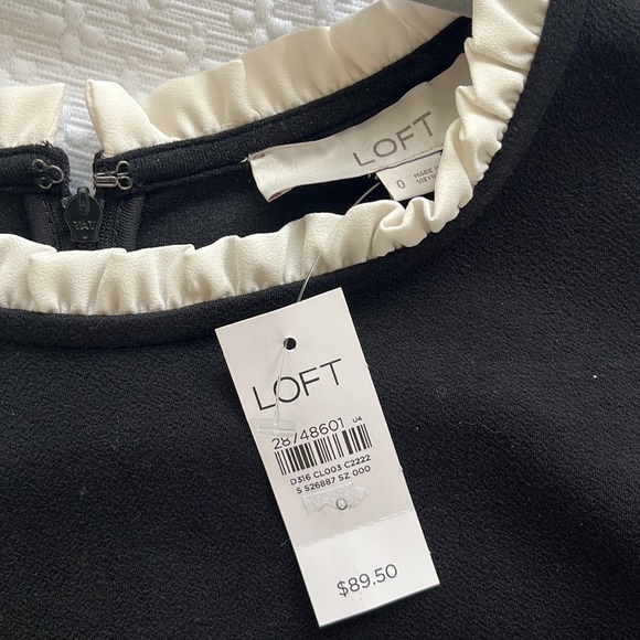 NEW: LOFT Black peplum dress with feminine white color - Picture 2 of 2